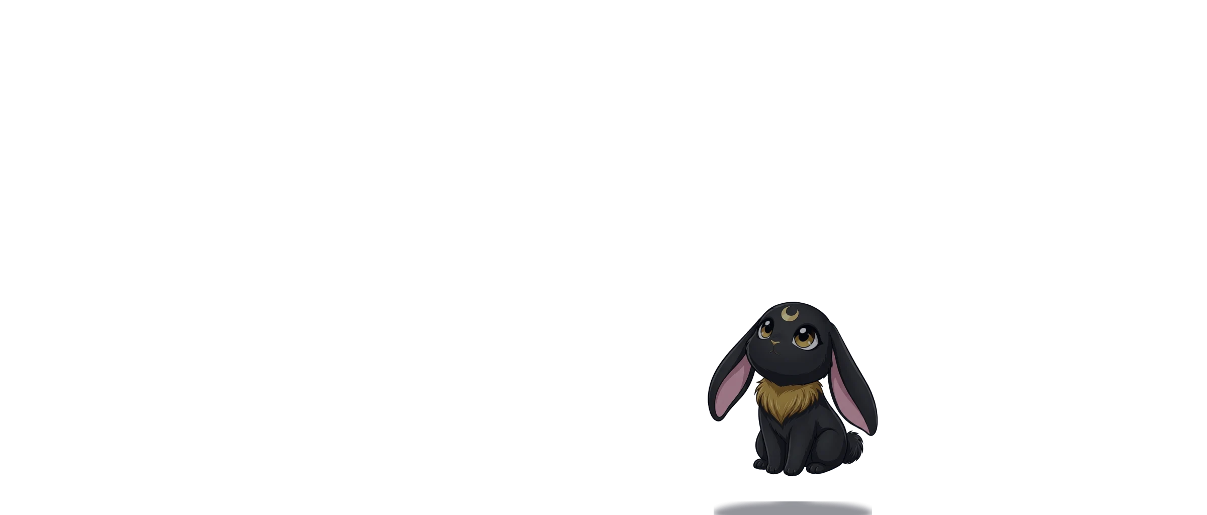 月夜の丘で月を見上げる黒い兎と、動物たちの影